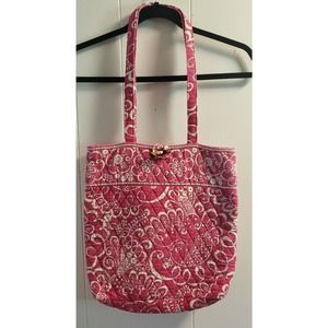Vera Bradley Twirly Pink White Bird Quilted Floral Shoulder Tote Bag Purse